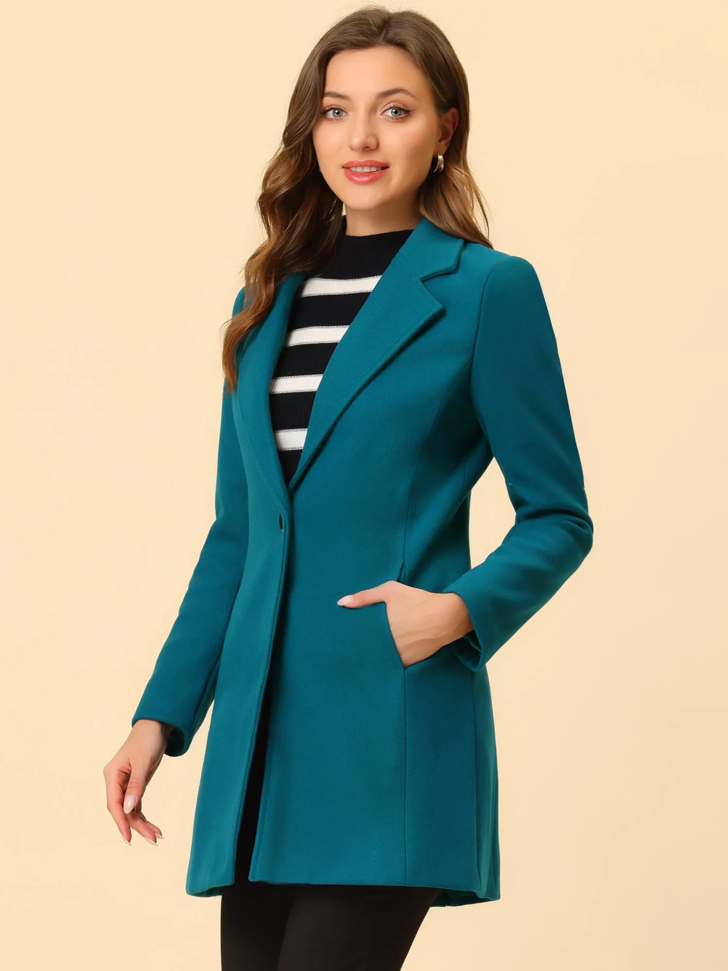 Classic Notched Lapel Long Sleeve Buttoned Coat