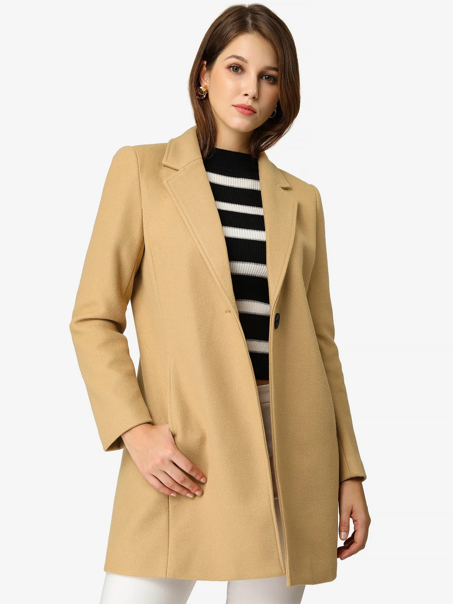 Classic Notched Lapel Long Sleeve Buttoned Coat