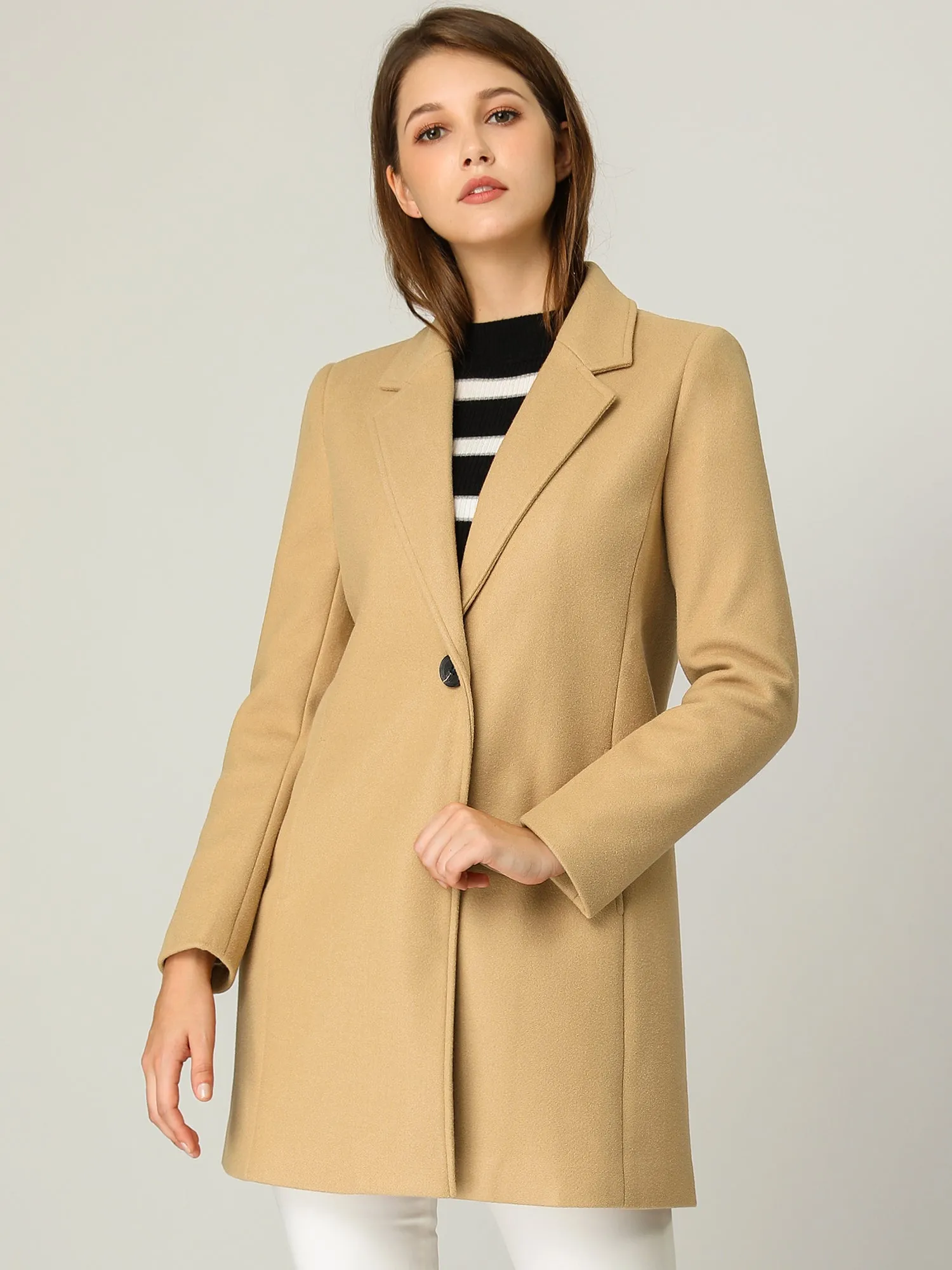 Classic Notched Lapel Long Sleeve Buttoned Coat