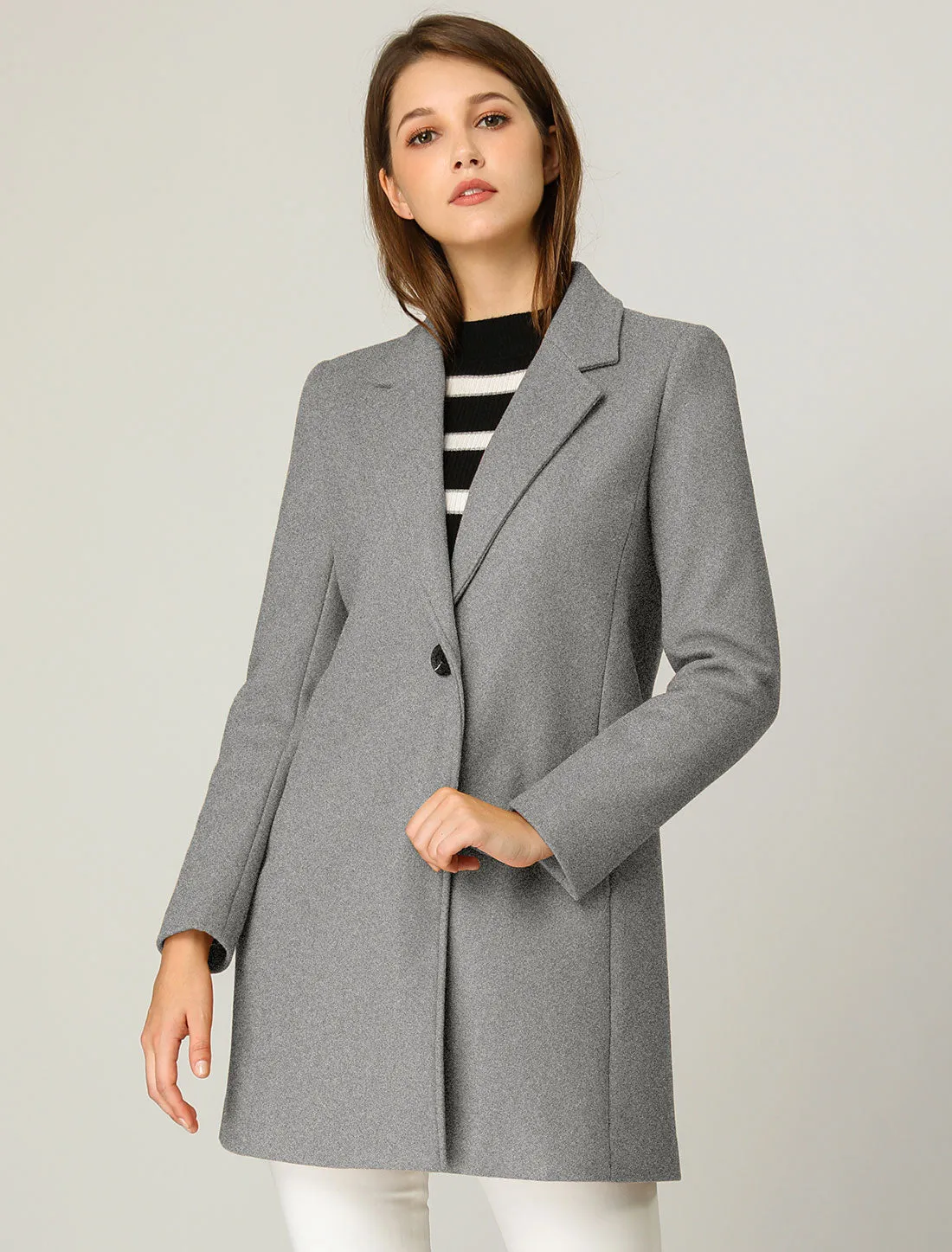 Classic Notched Lapel Long Sleeve Buttoned Coat