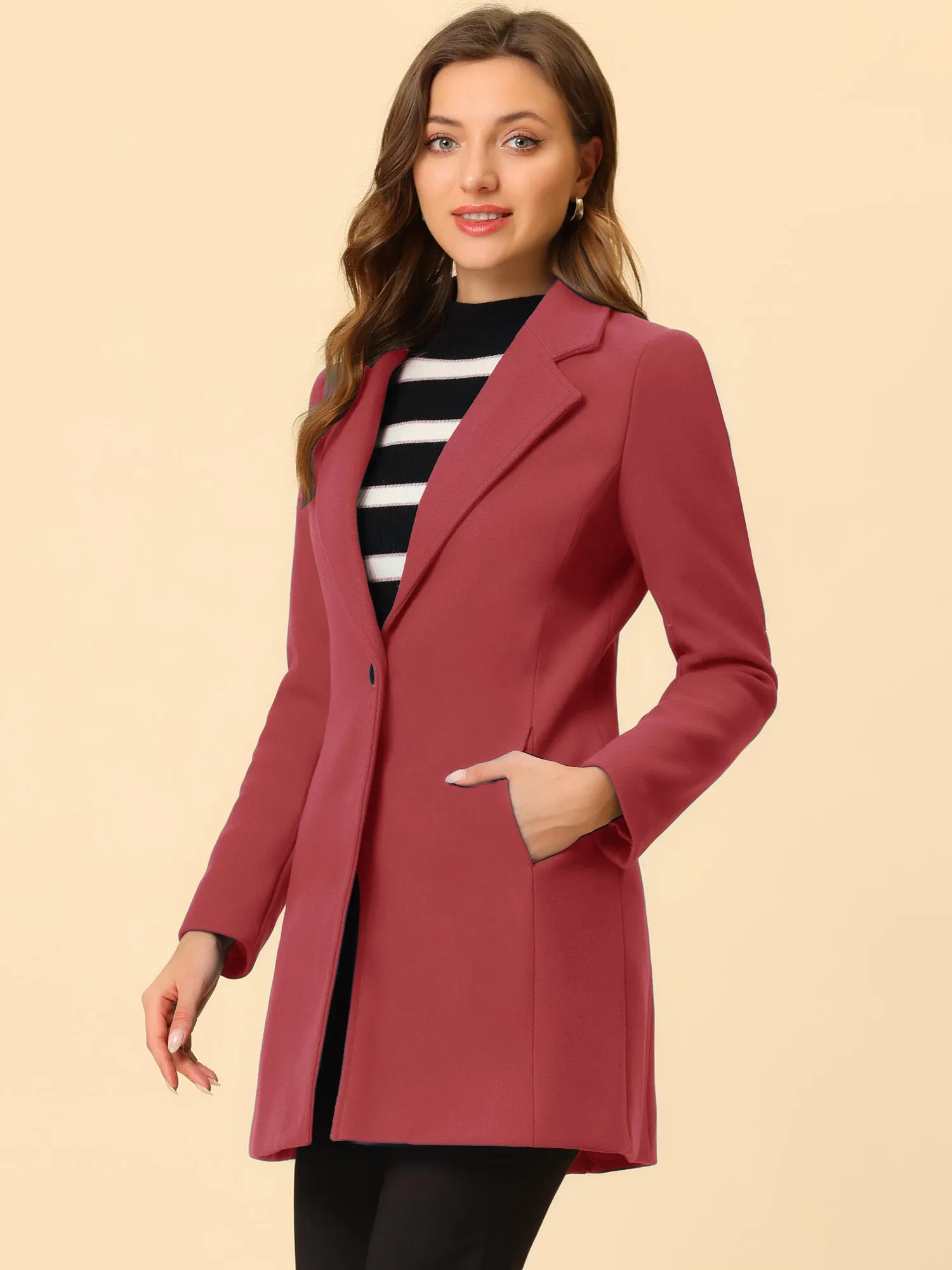 Classic Notched Lapel Long Sleeve Buttoned Coat