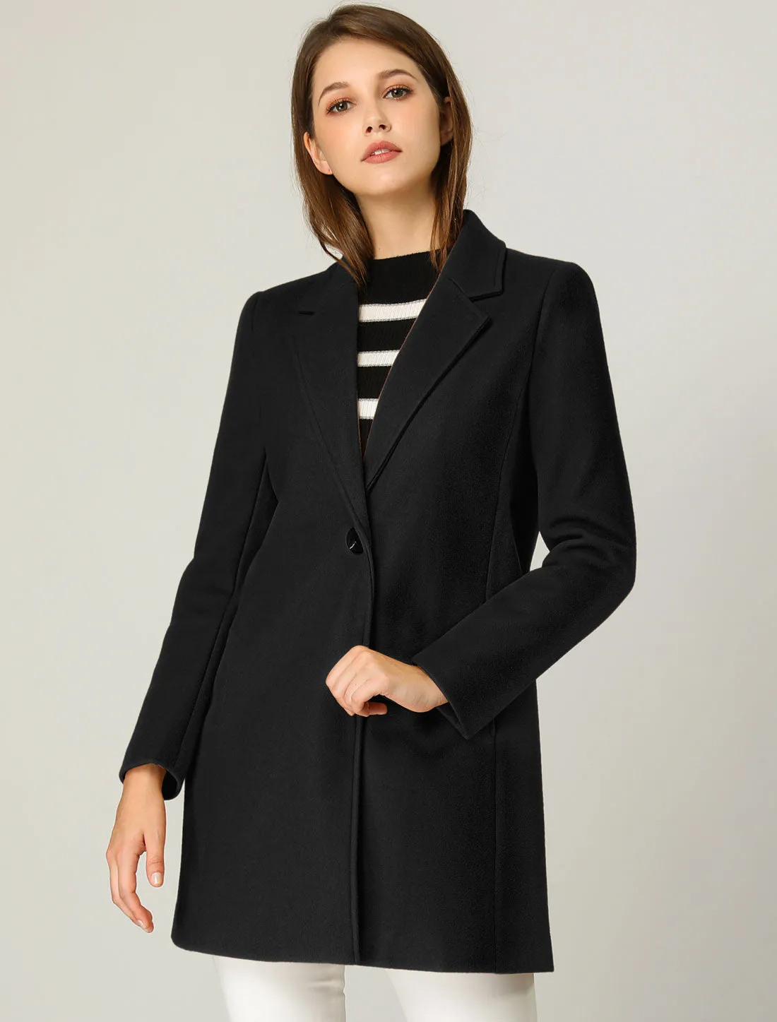 Classic Notched Lapel Long Sleeve Buttoned Coat