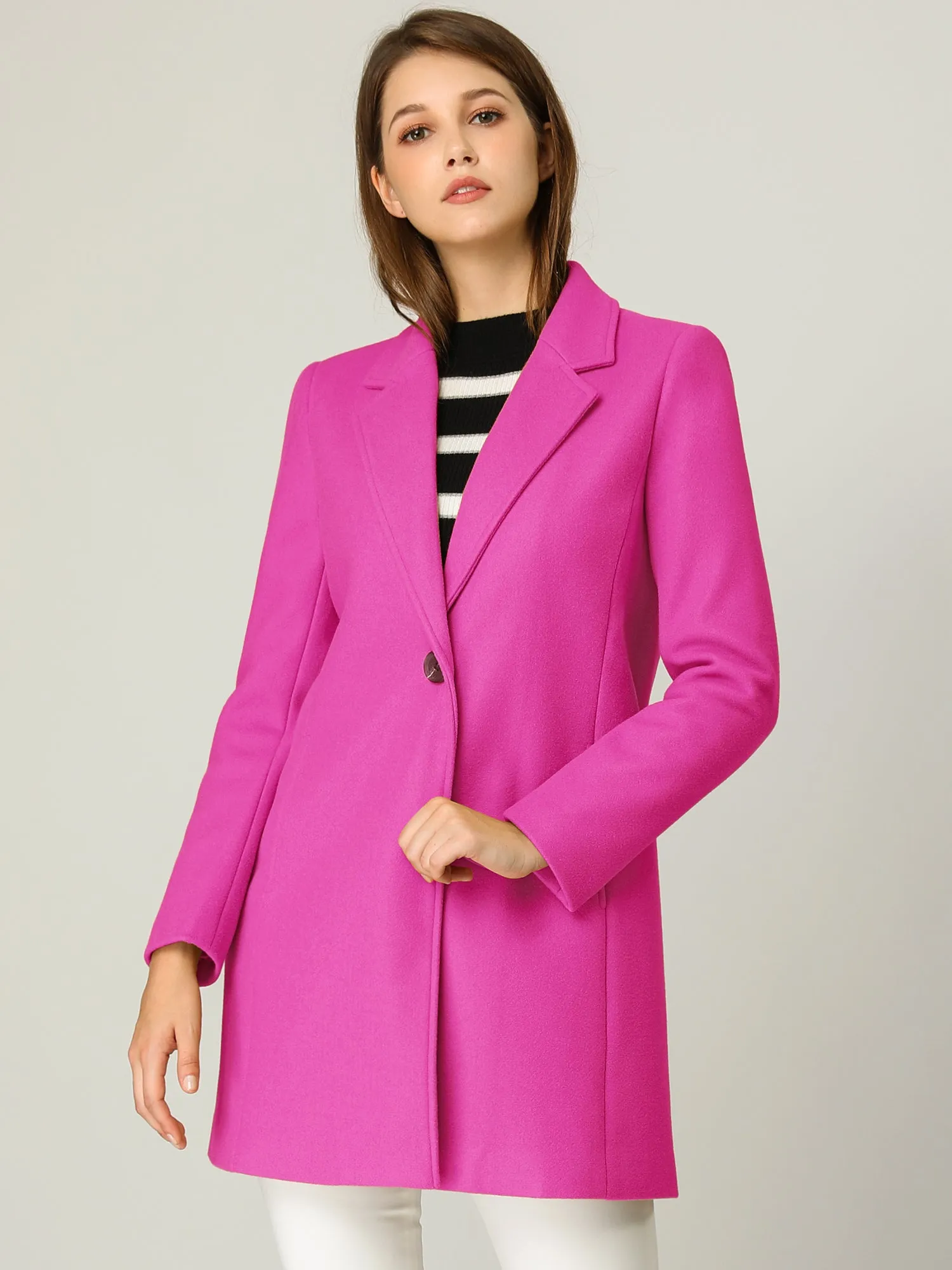 Classic Notched Lapel Long Sleeve Buttoned Coat