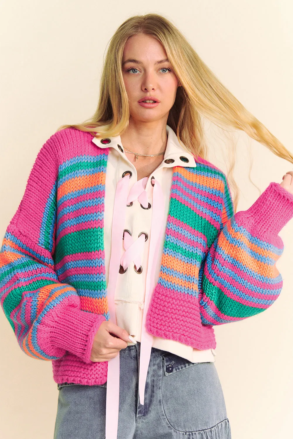 Cozy Striped Cardigan - Trendy Oversized Knit