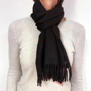 Dark Chocolate Brown Fringed Cashmere Woven Scarf