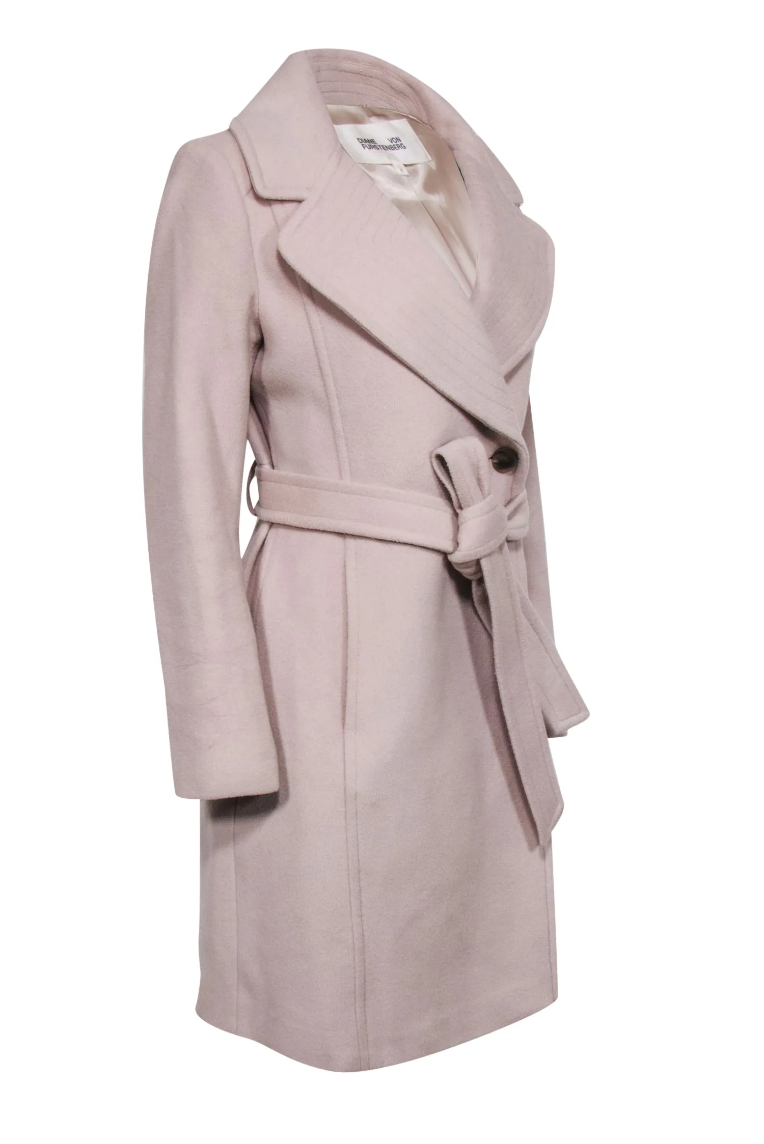 Diane von Furstenberg - Beige Longline Belted Wool Blend Coat Sz 6