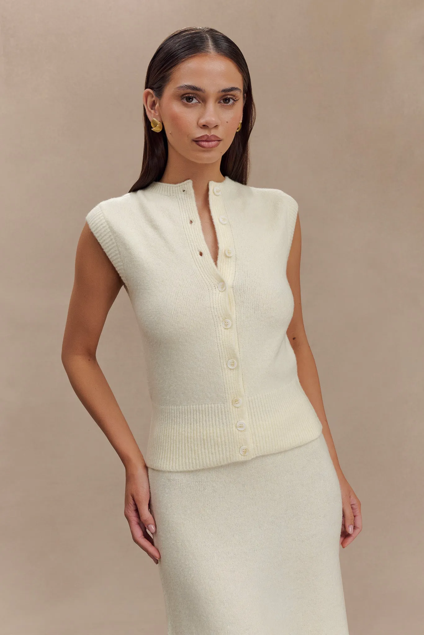 Dionne Sleeveless Knit Vest - Ivory Marle