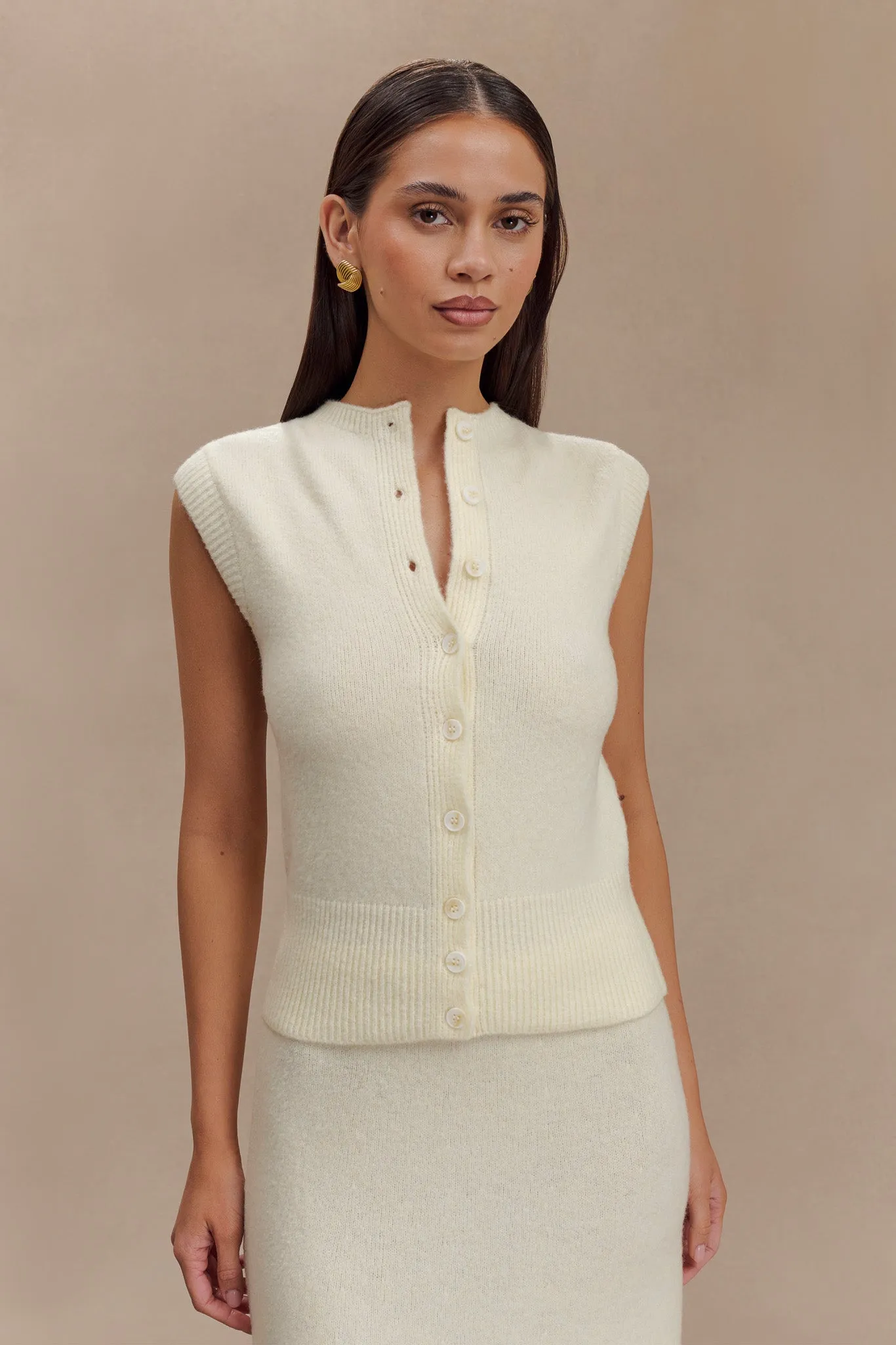 Dionne Sleeveless Knit Vest - Ivory Marle