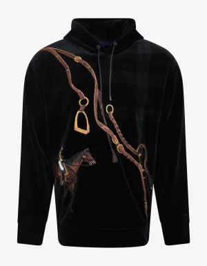 Equestrian Embroidery Velvet Hoodie -