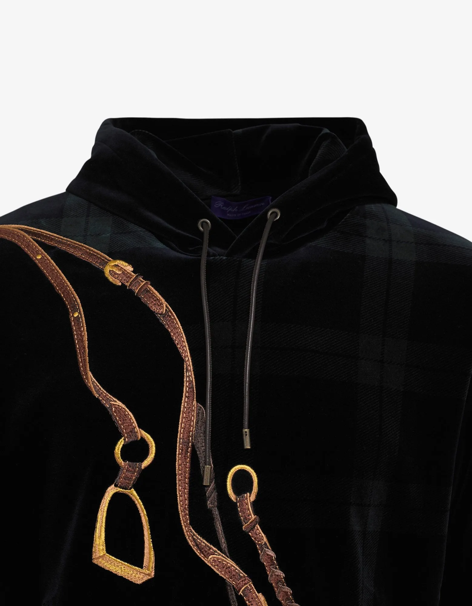 Equestrian Embroidery Velvet Hoodie -