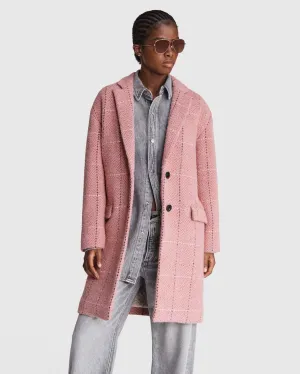 Estelle Cocoon Wool Blend Check Coat - Pink Multi