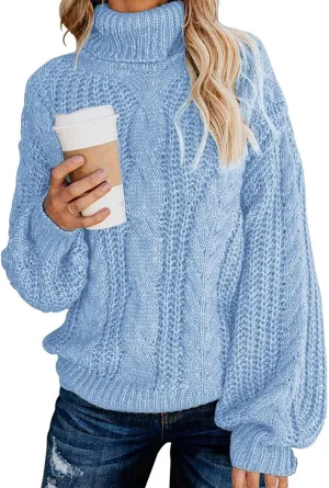 FashionSierra - Fashionme Chic Ballon Sleeve Winter Turtleneck Chunky Sweater