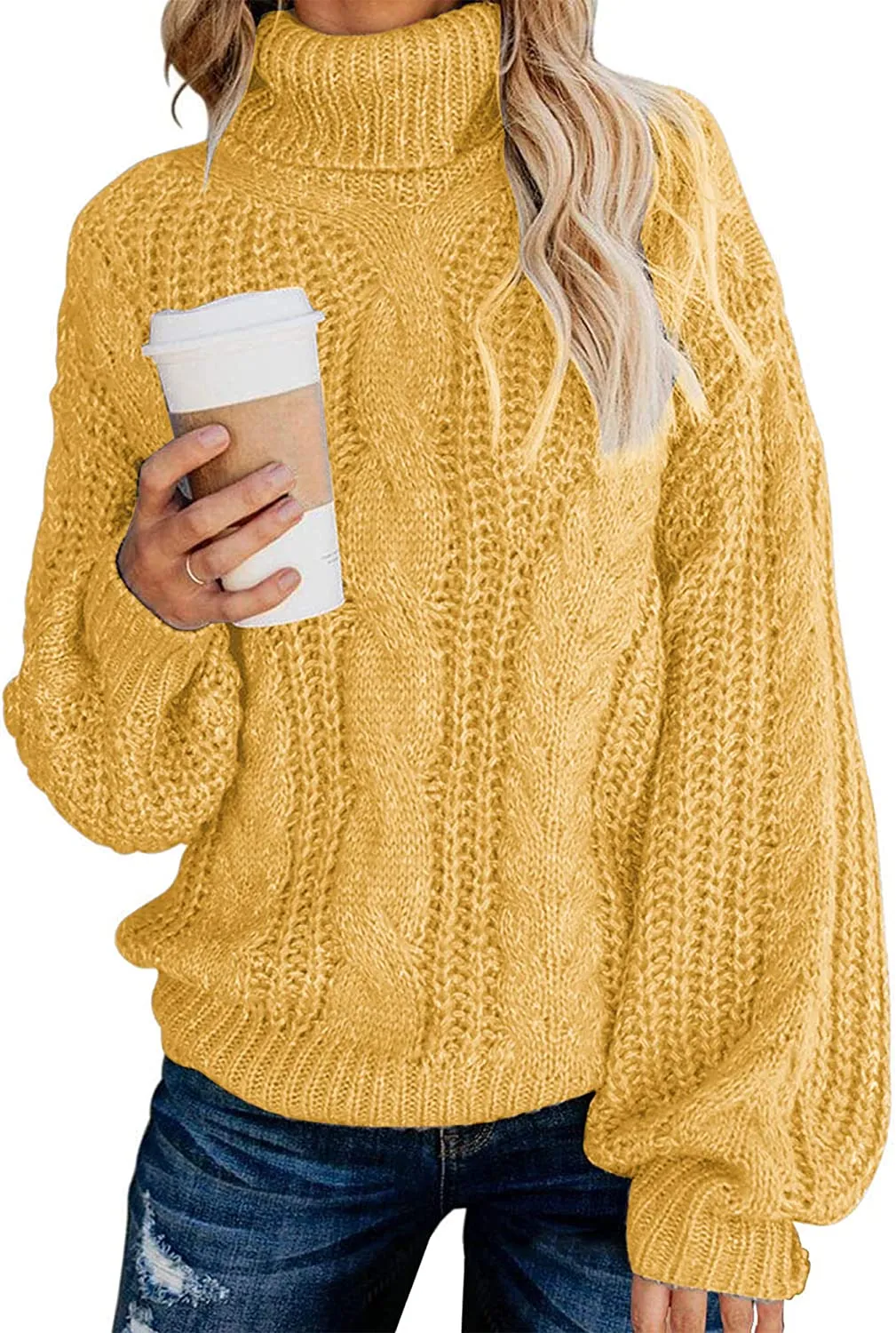 FashionSierra - Fashionme Chic Ballon Sleeve Winter Turtleneck Chunky Sweater