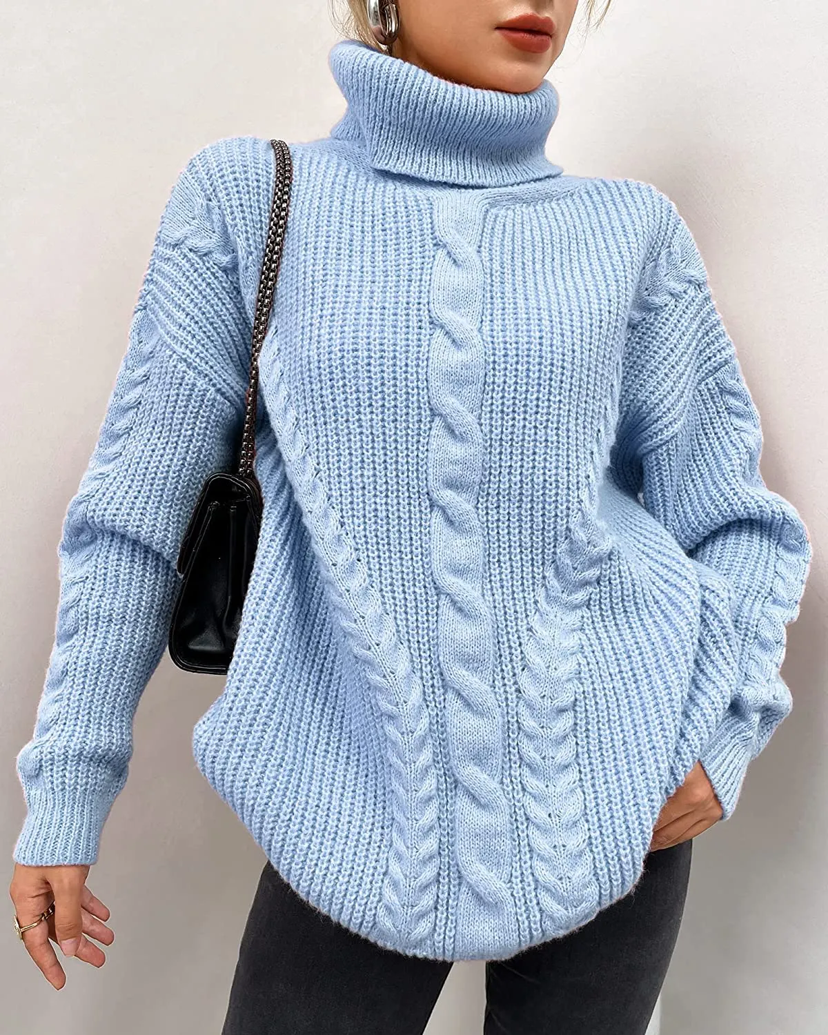 FashionSierra - Fashionme Chic Ballon Sleeve Winter Turtleneck Chunky Sweater