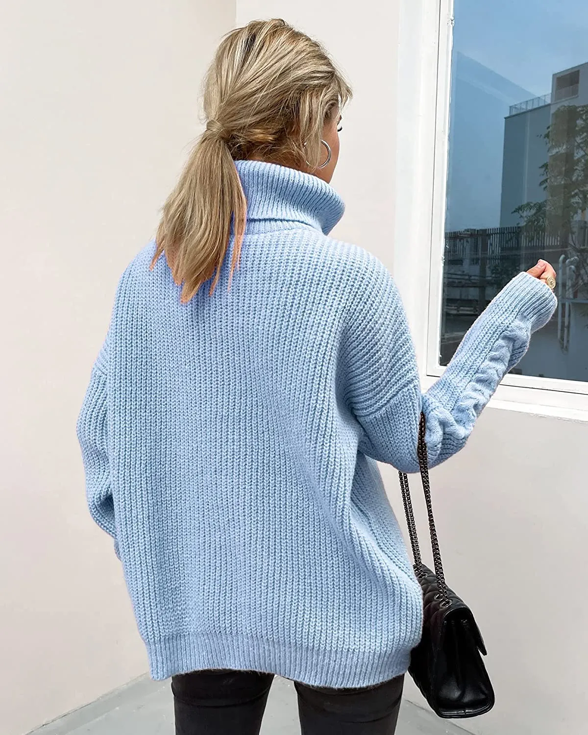 FashionSierra - Fashionme Chic Ballon Sleeve Winter Turtleneck Chunky Sweater