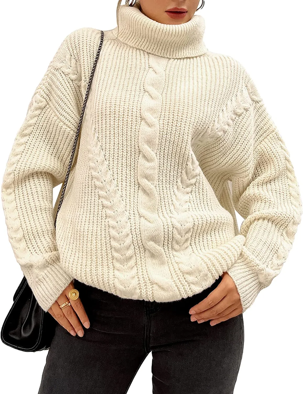 FashionSierra - Fashionme Chic Ballon Sleeve Winter Turtleneck Chunky Sweater