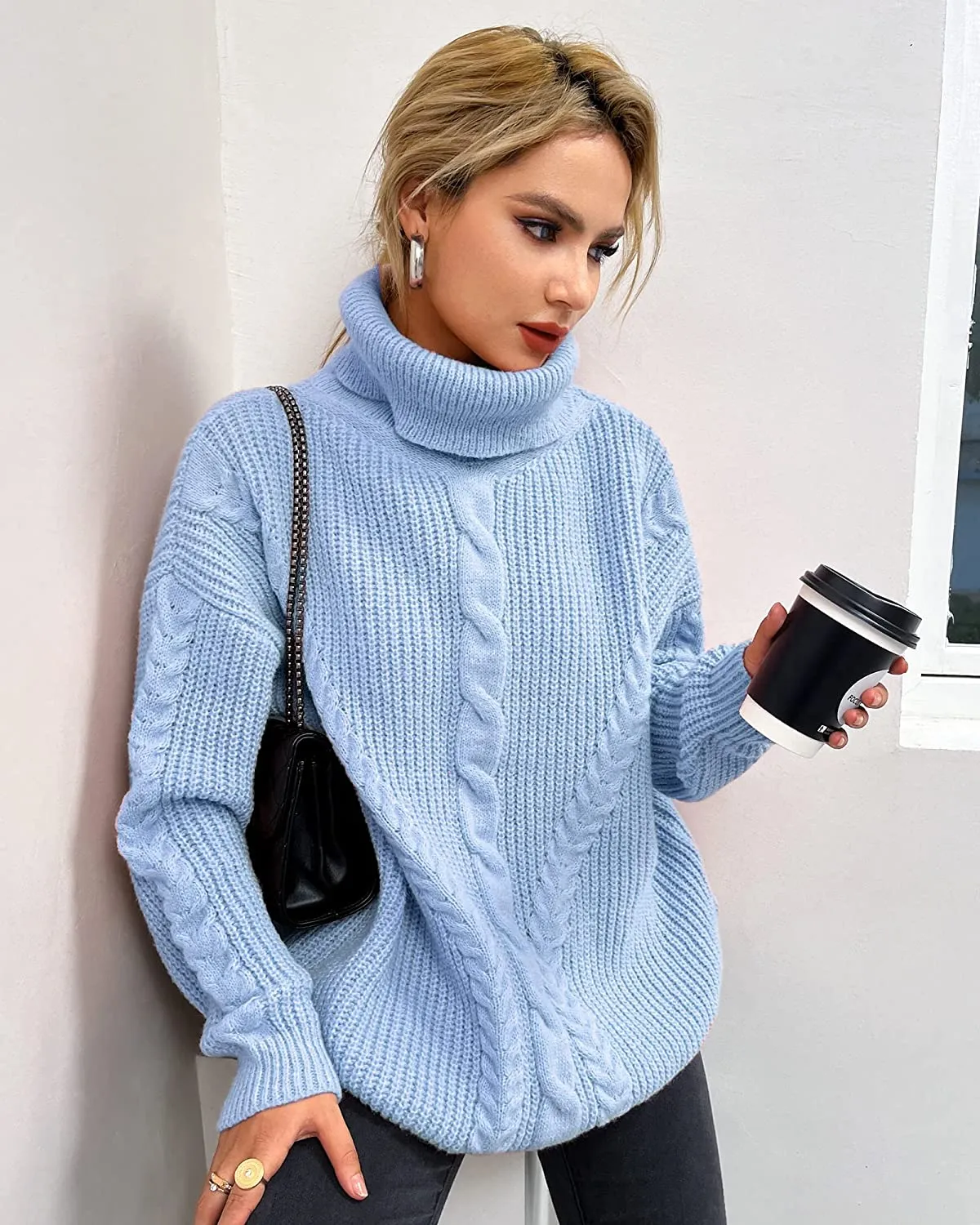 FashionSierra - Fashionme Chic Ballon Sleeve Winter Turtleneck Chunky Sweater