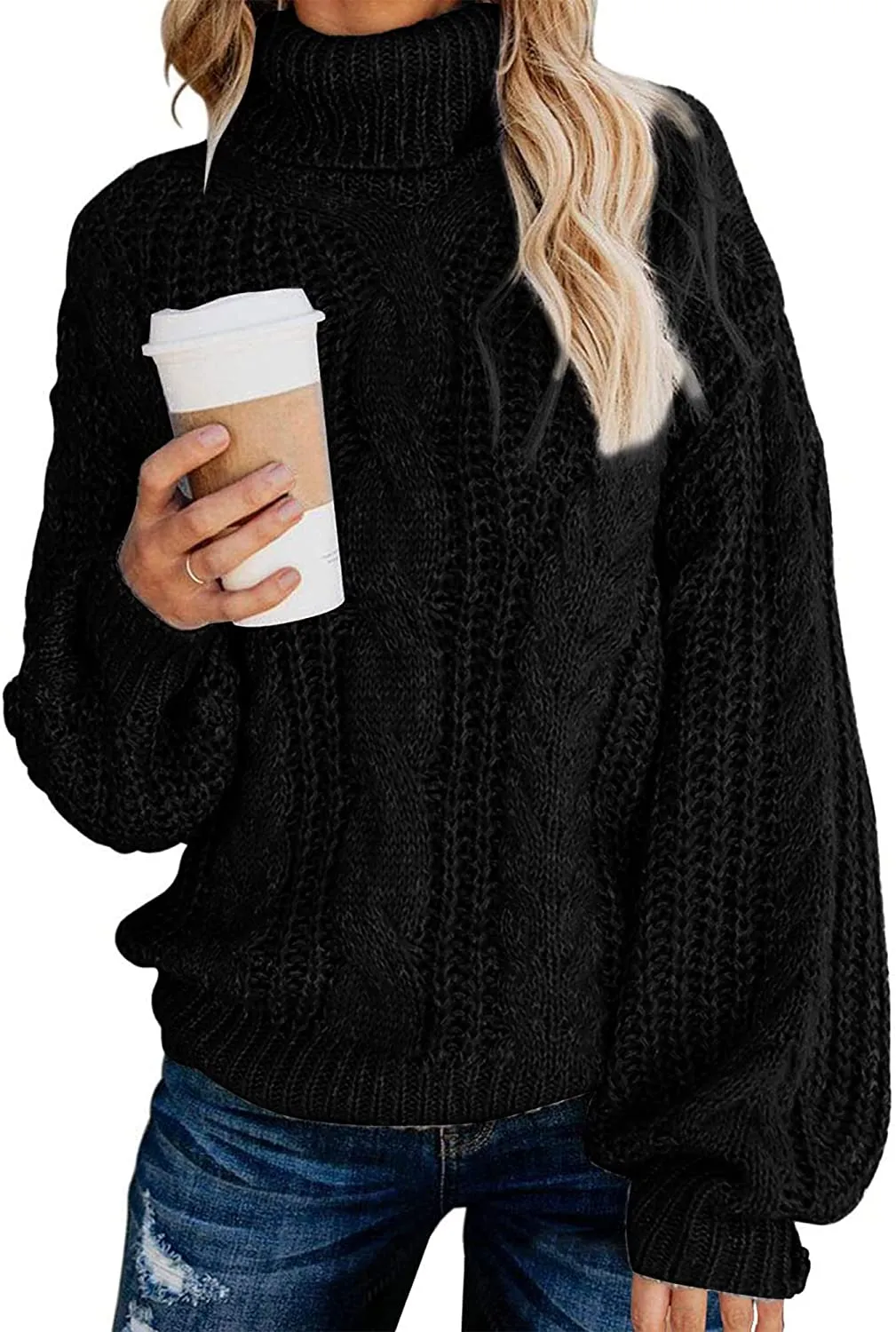 FashionSierra - Fashionme Chic Ballon Sleeve Winter Turtleneck Chunky Sweater