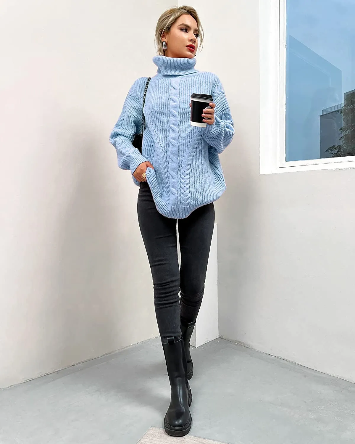 FashionSierra - Fashionme Chic Ballon Sleeve Winter Turtleneck Chunky Sweater