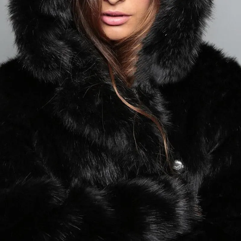 Faux Fur Coat Ears Hooded Plush Jacket