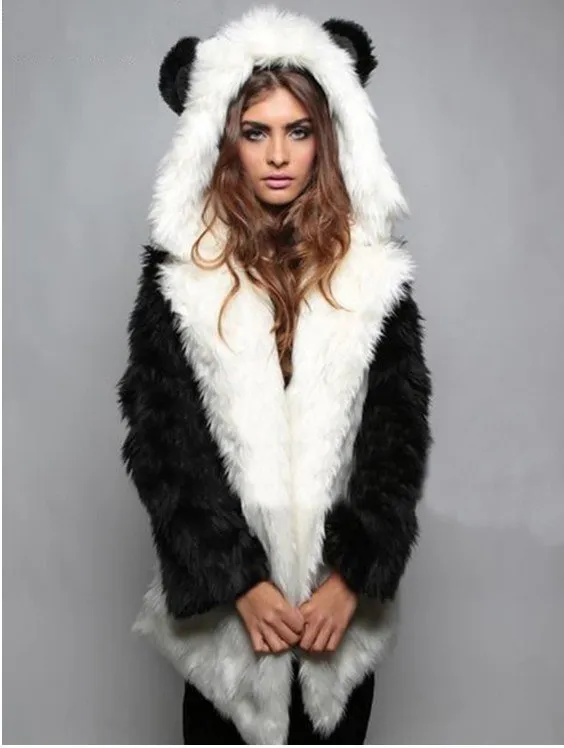 Faux Fur Coat Ears Hooded Plush Jacket