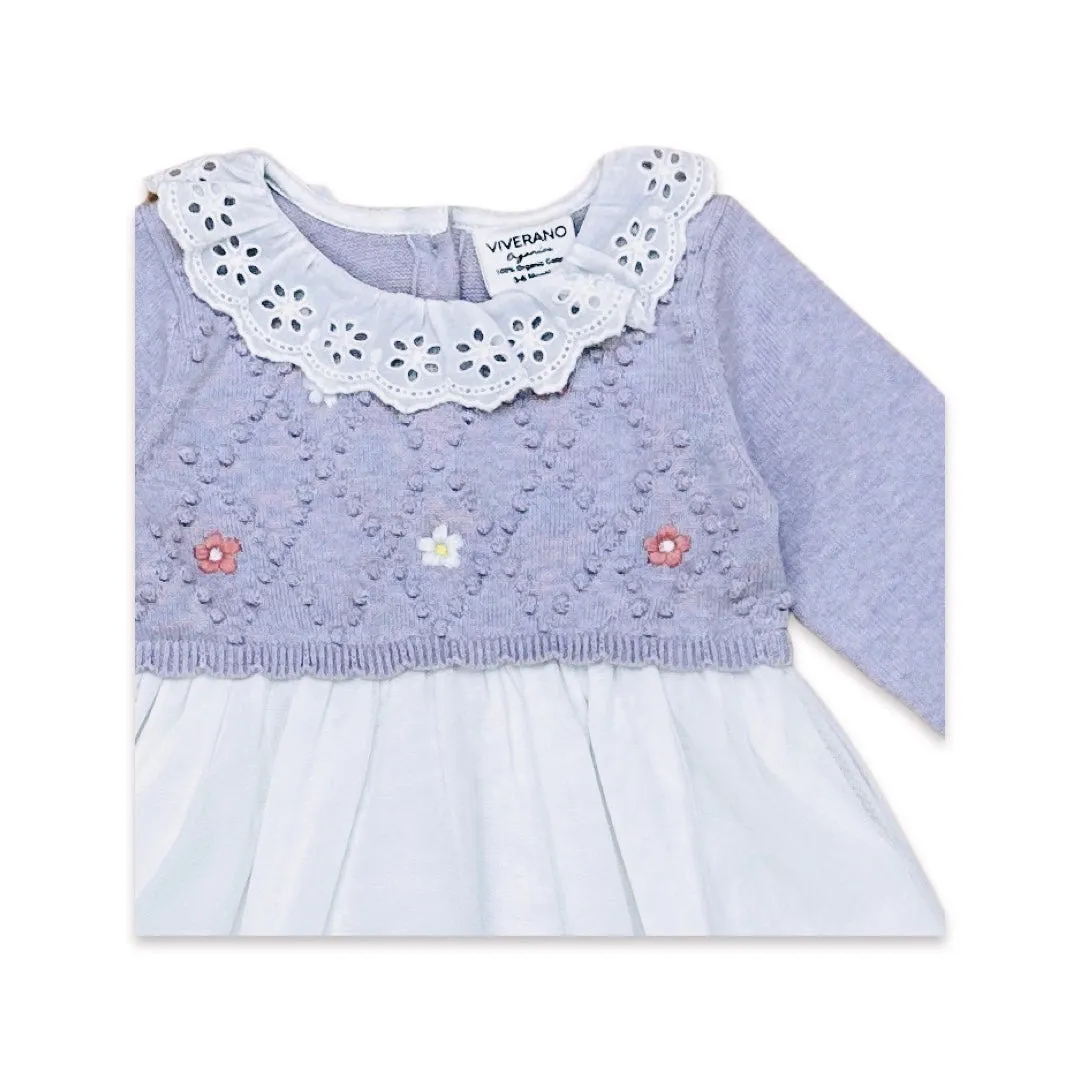 Floral Embroidered Knit Tutu Dress - Lilac Heather