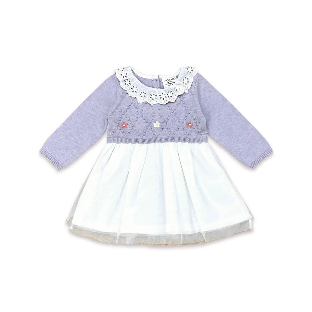 Floral Embroidered Knit Tutu Dress - Lilac Heather