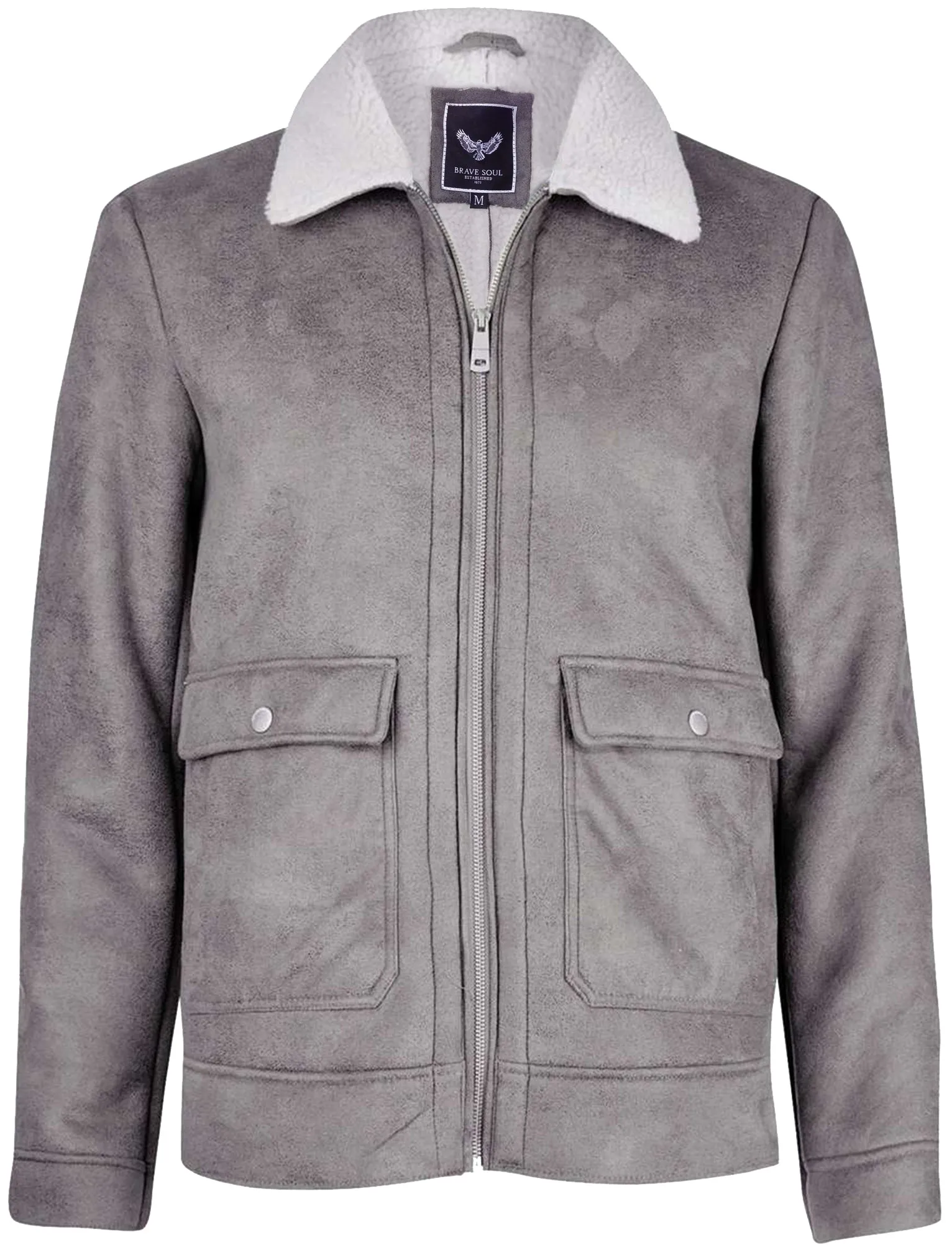 Floyd Faux Suede Fur Lined Aviator Jacket in Grey