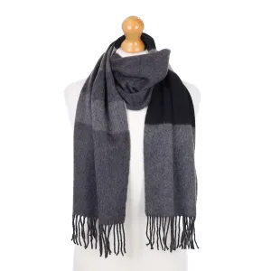 Grey Colour Block Fringed Cashmere Woven Scarf