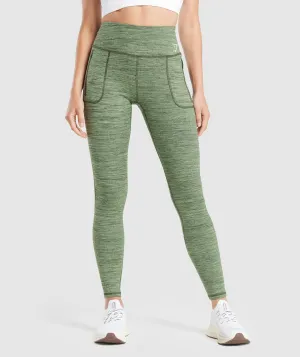 Gymshark Fleece Lined Pocket Leggings - Winter Olive/Light Sage Green