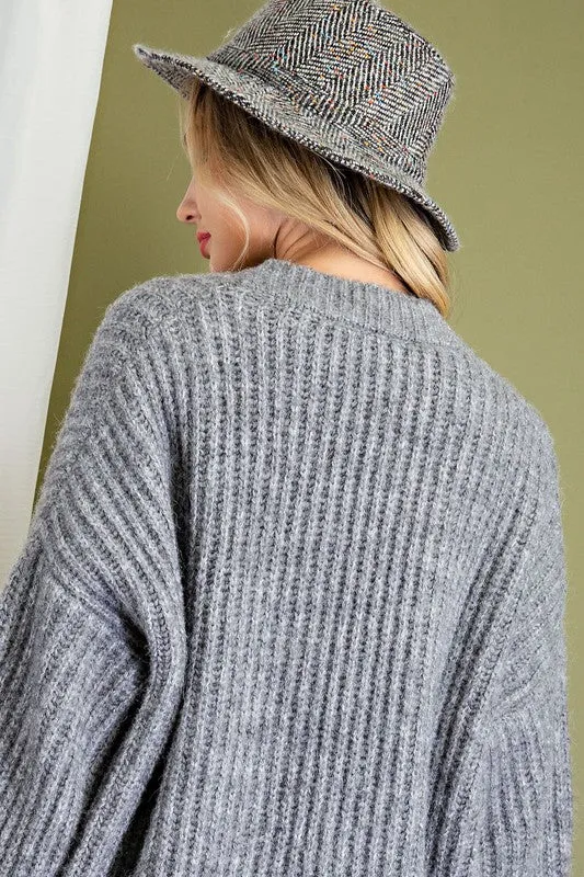 Heather Grey Ribbed Cardigan