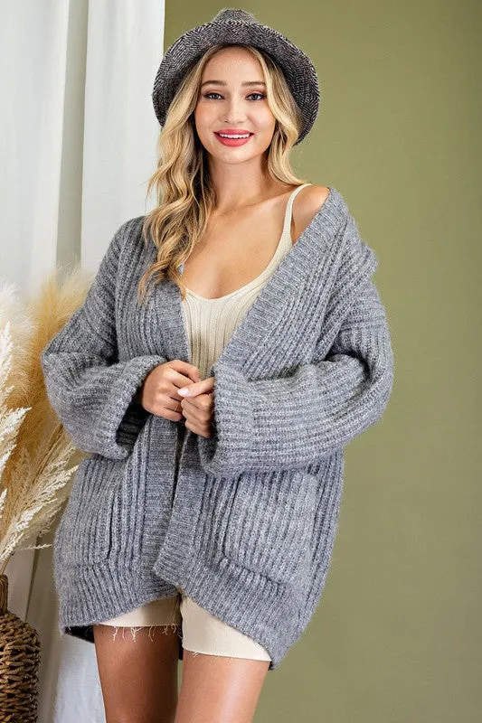 Heather Grey Ribbed Cardigan