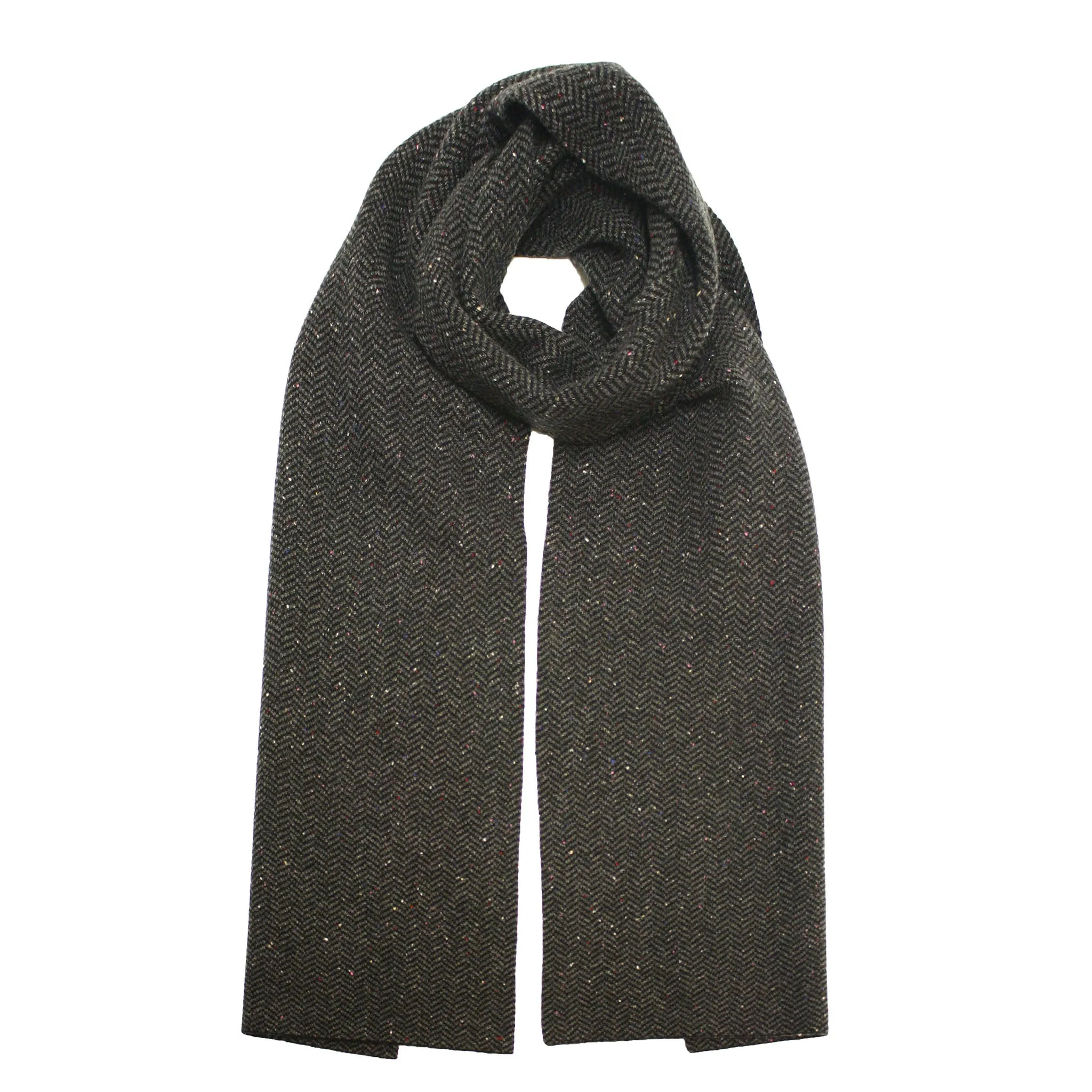 Herringbone donegal knitted Cashmere Scarf Kembla Grey Blue