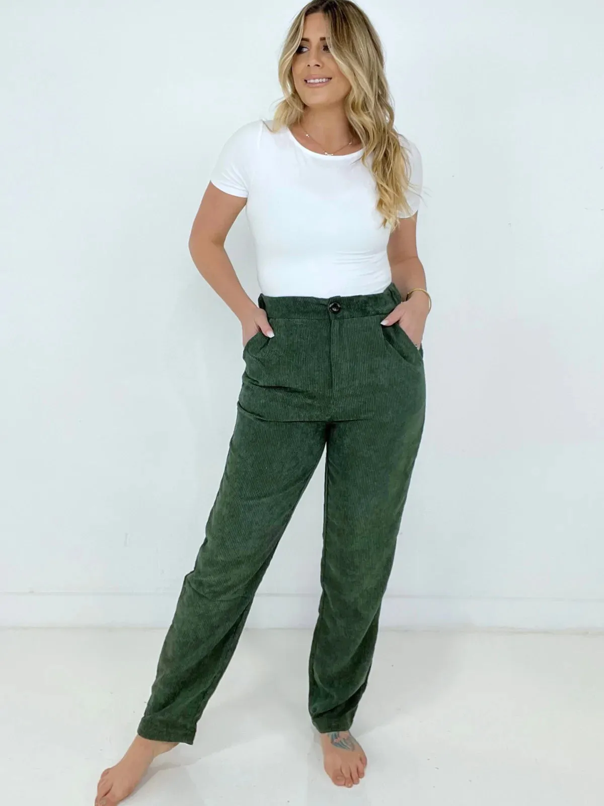 High Rise Corduroy Pants with Pockets