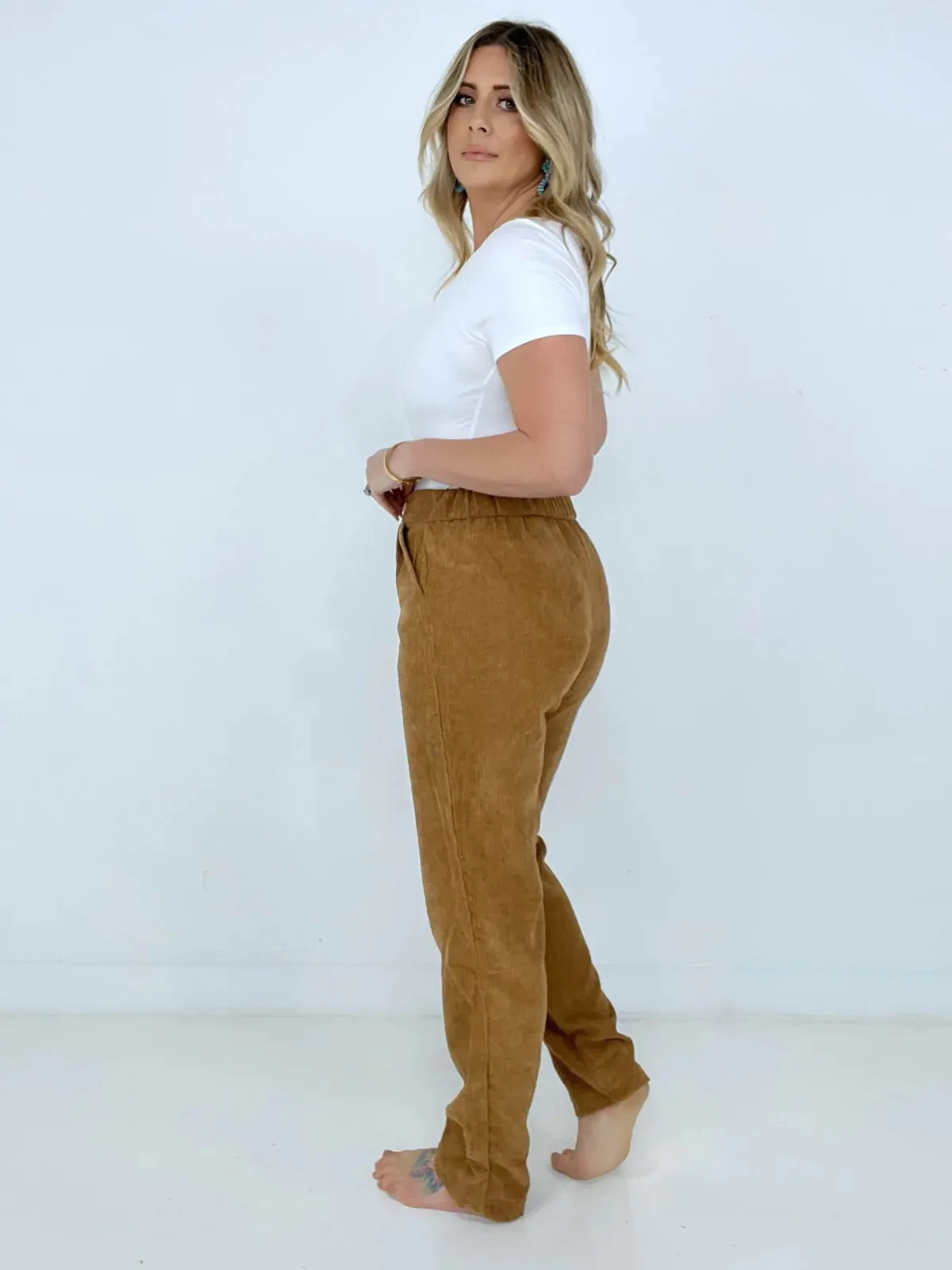 High Rise Corduroy Pants with Pockets