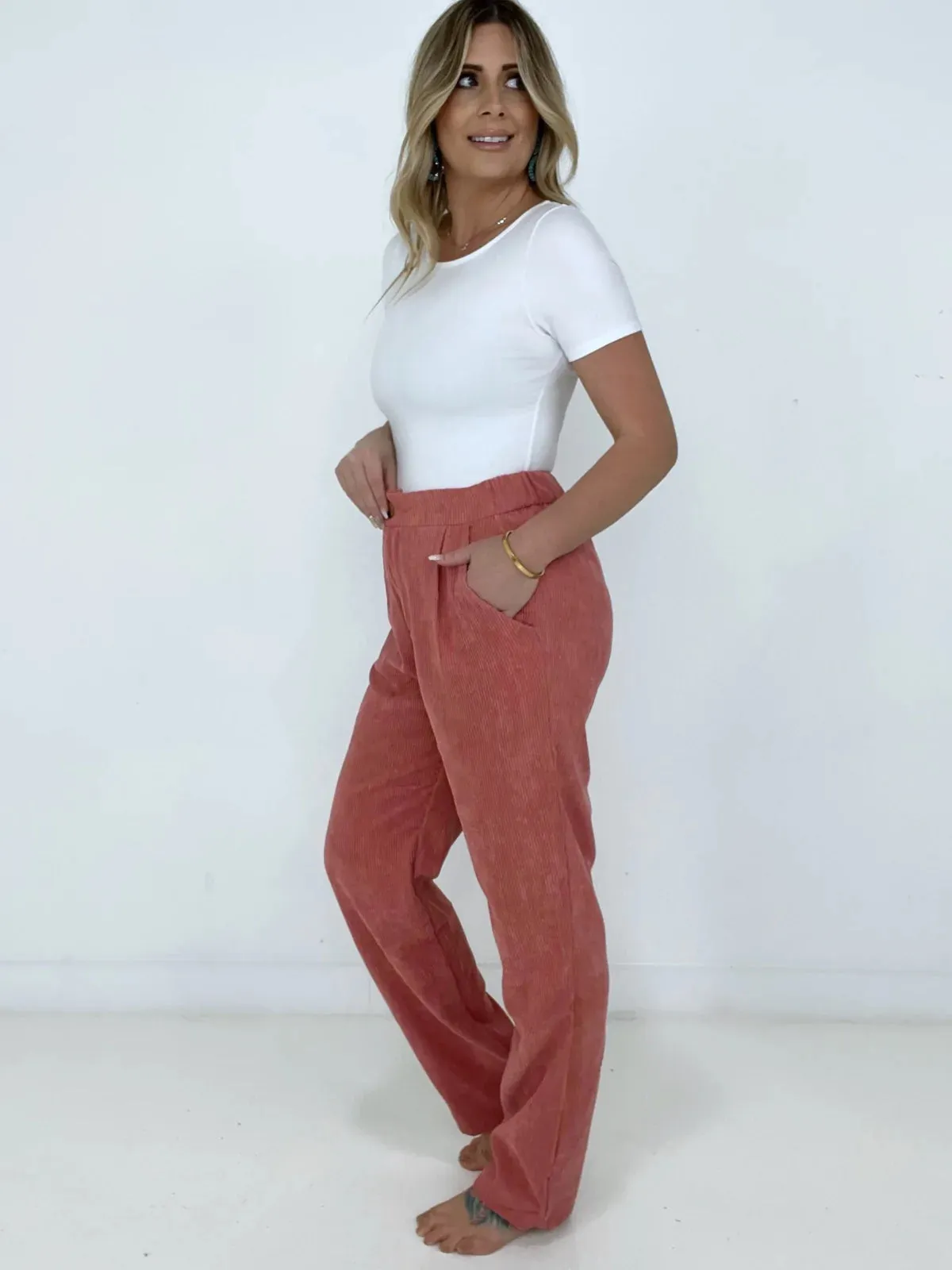 High Rise Corduroy Pants with Pockets