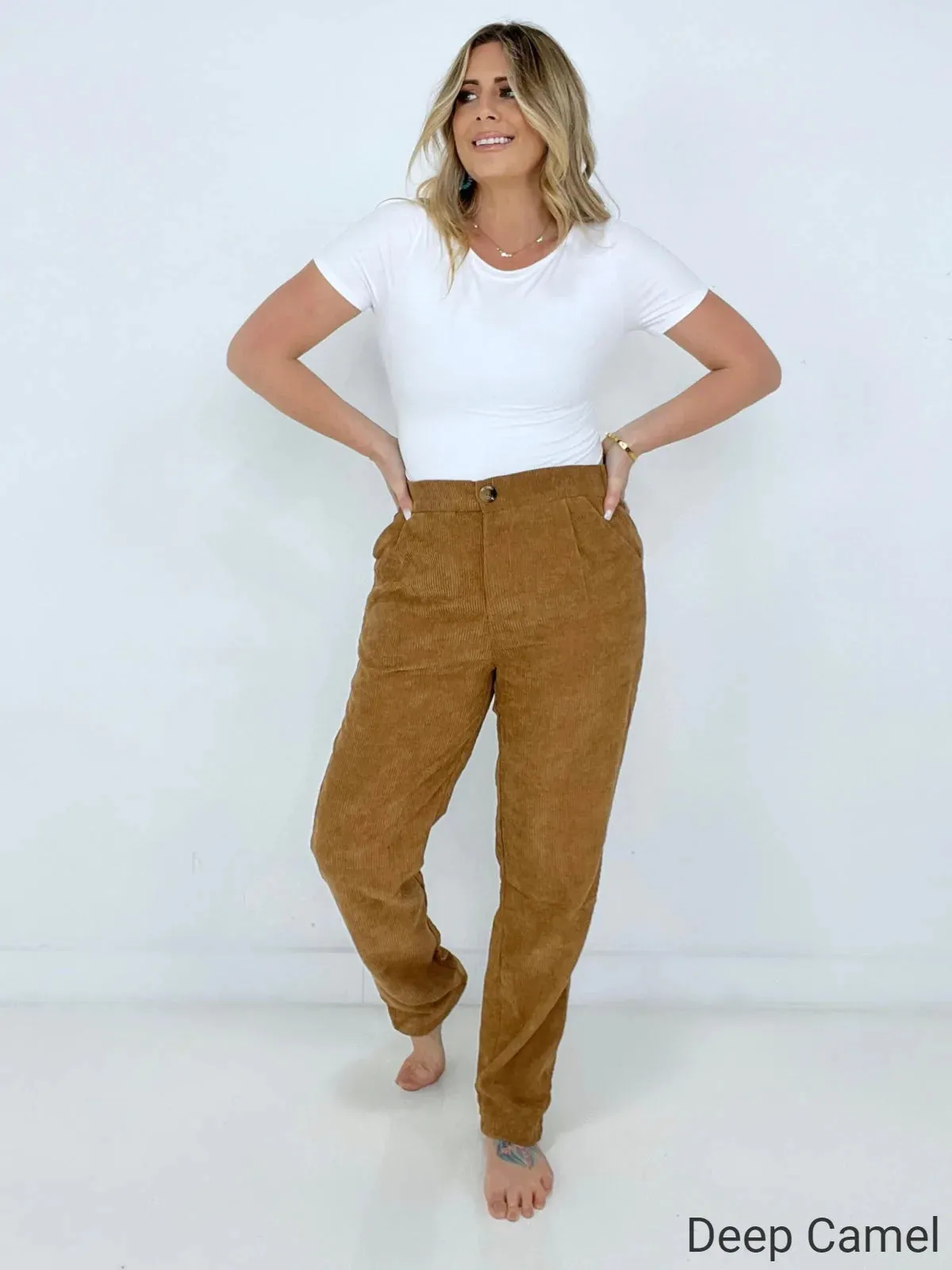 High Rise Corduroy Pants with Pockets