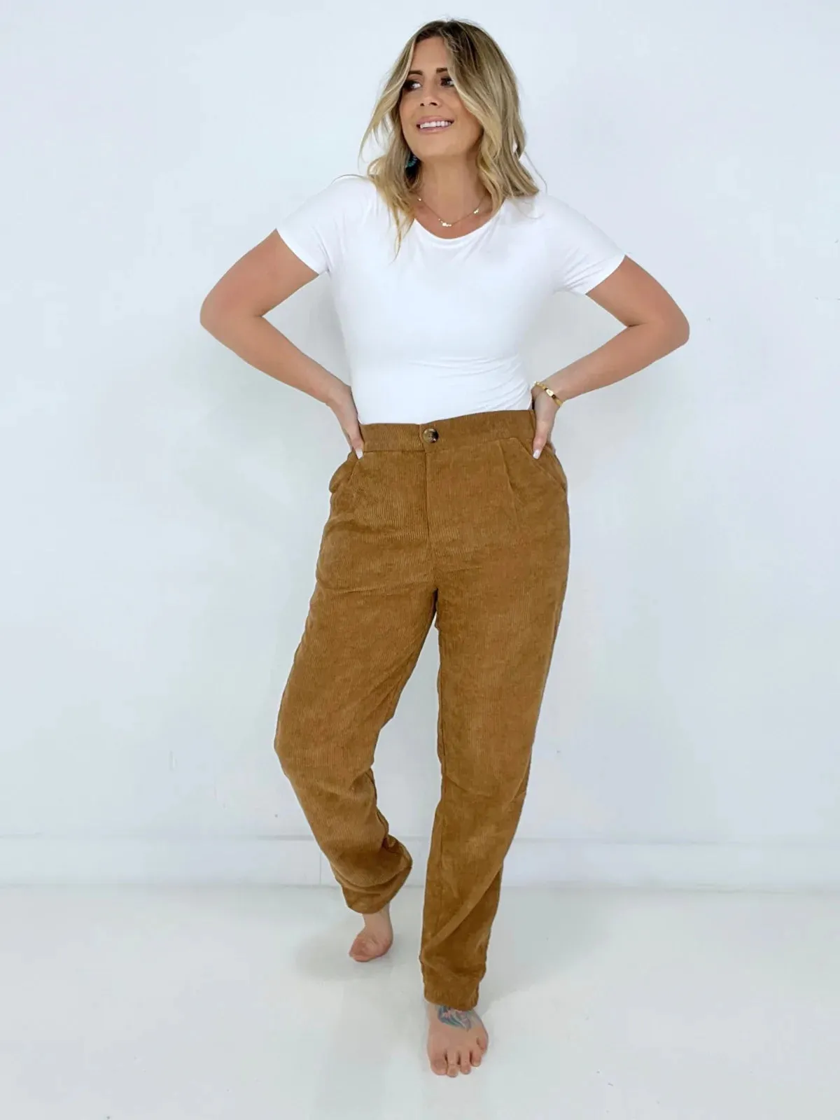 High Rise Corduroy Pants with Pockets