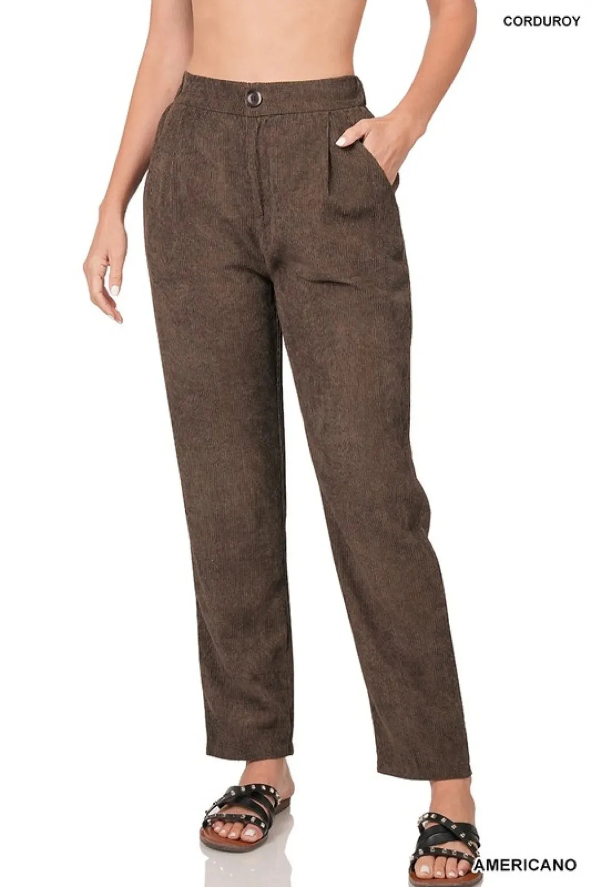 High Rise Corduroy Pants with Pockets