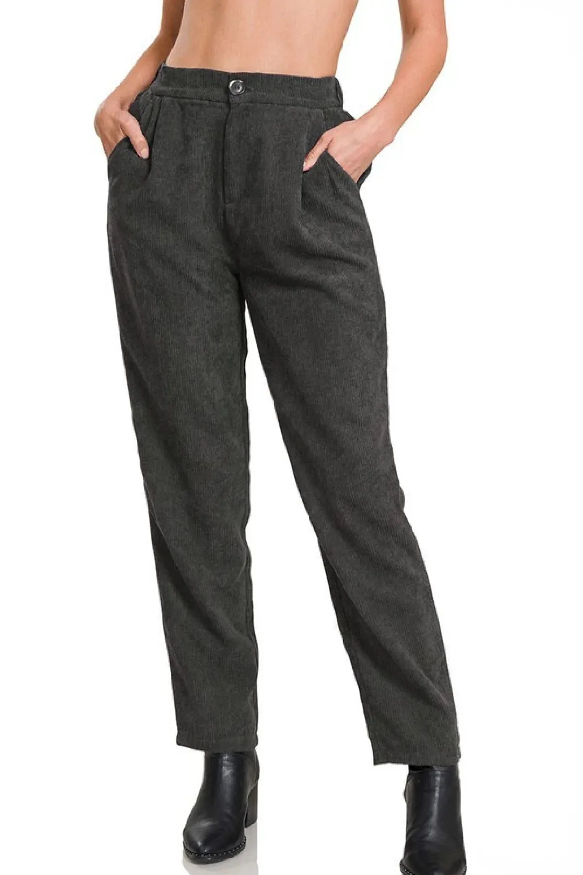 High Rise Corduroy Pants with Pockets