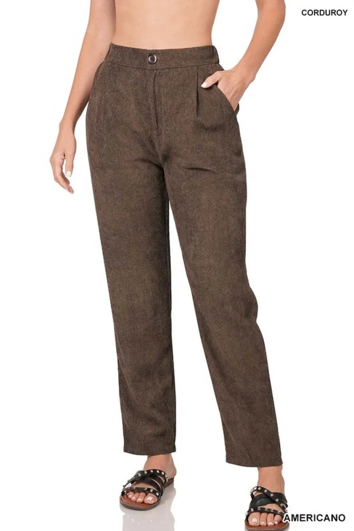 High Rise Corduroy Pants with Pockets