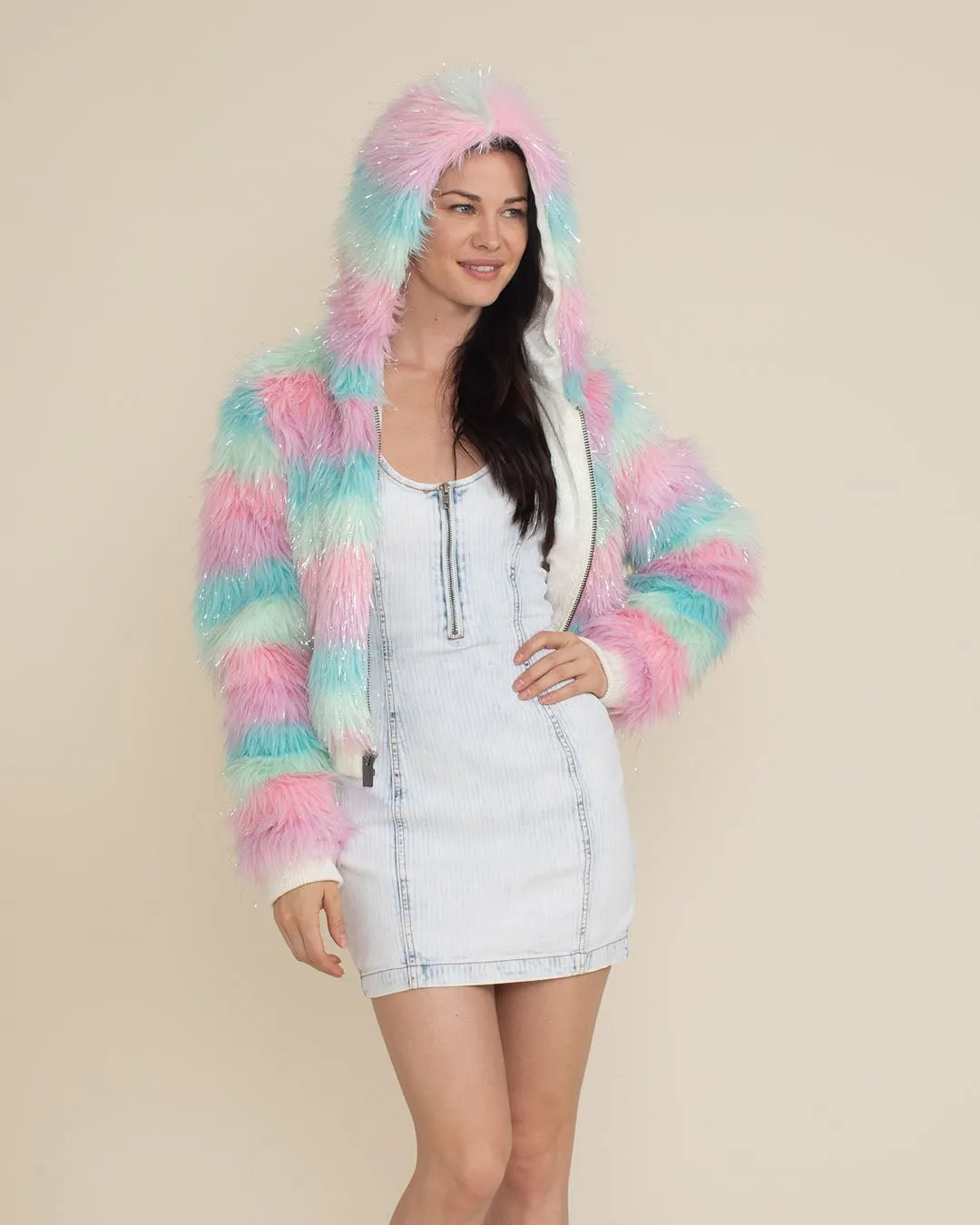 Hooded Women's Cropped Faux Fur Jacket | Doll Party