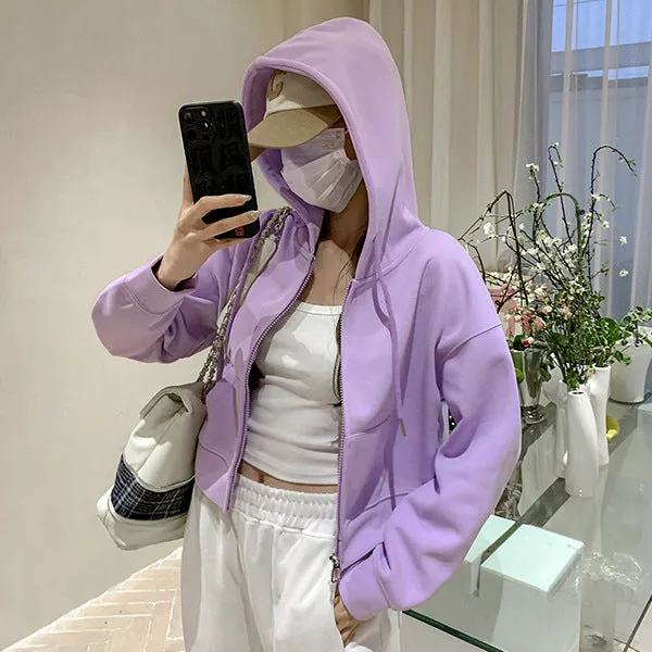 Ivyshape | Cozy Crop Hoodie Jacket for Women