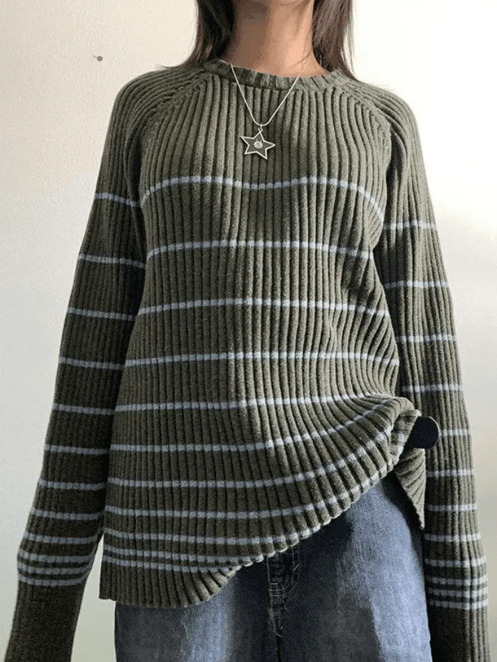 Joskaa Striped Ribbed Pullover Knit Sweater