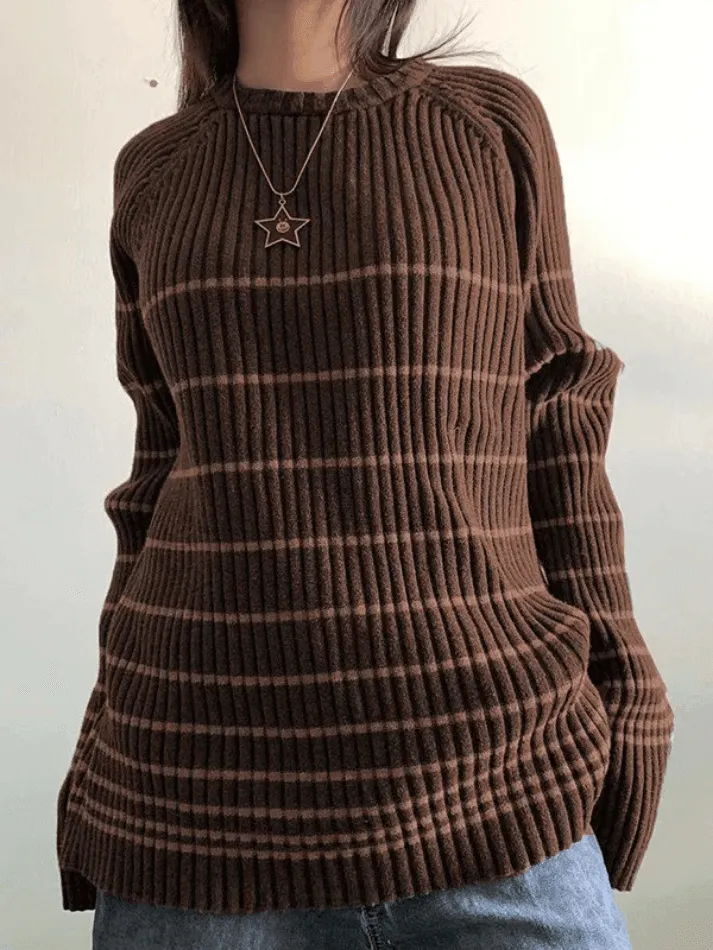 Joskaa Striped Ribbed Pullover Knit Sweater