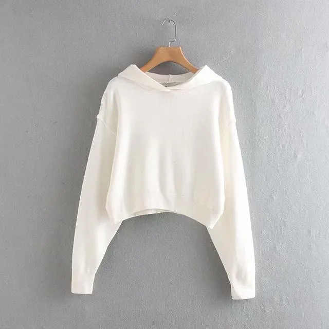 Knitted Long-Sleeve Crop Hoodie