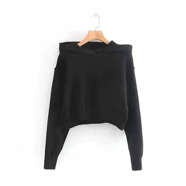 Knitted Long-Sleeve Crop Hoodie