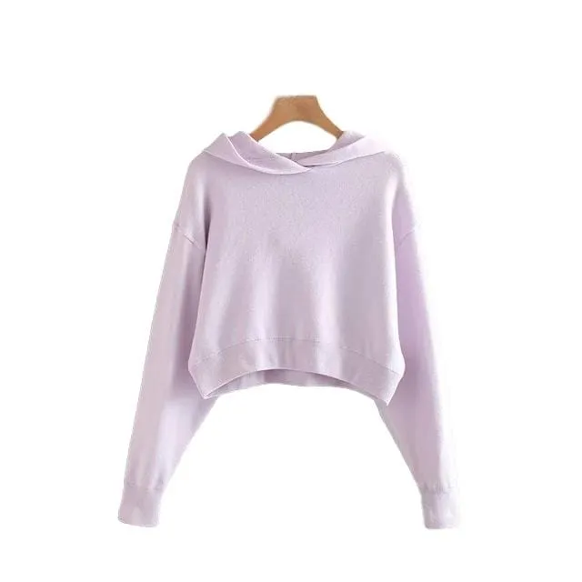 Knitted Long-Sleeve Crop Hoodie