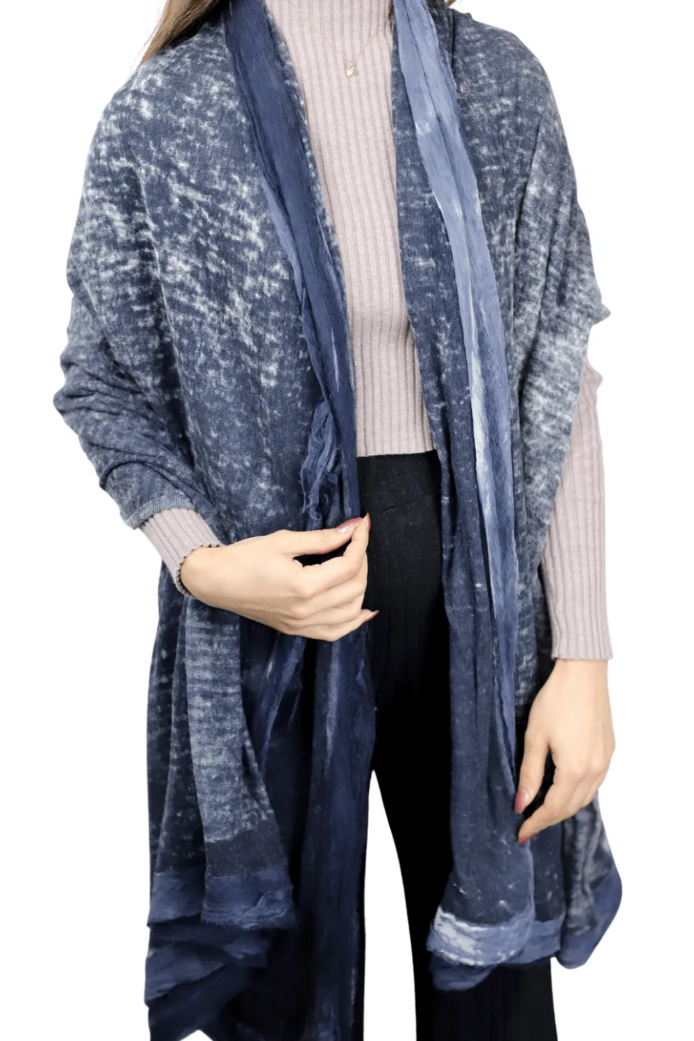 La Fiorentina Knitted Oversized Cashmere Wrap Shawl with Double Trim-Hand Painted