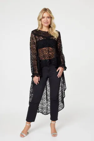 Lace Semi Sheer High Low Top